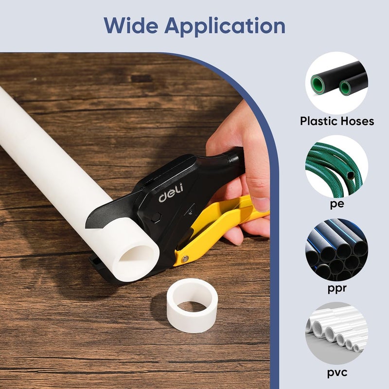 Deli قاطع أنابيب PVC، حتى 1-1/4 بوصة، مقص أنابيب ثقيل، أداة قطع PEX لقطع خراطيم وأنابيب PVC وPPR البلاستيكية - Image 3